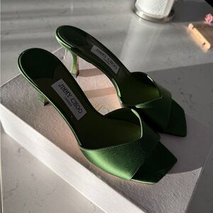 Jimmy Choo Green Satin Women's Heels